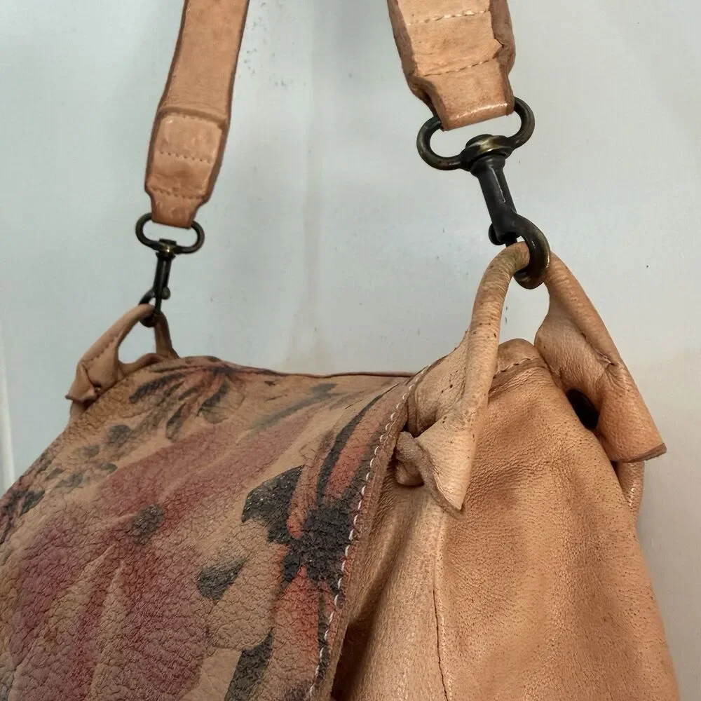 Sundance Leather Saddle Bag Painted Floral Memories Hobo Boho Indie Artsy ITALY